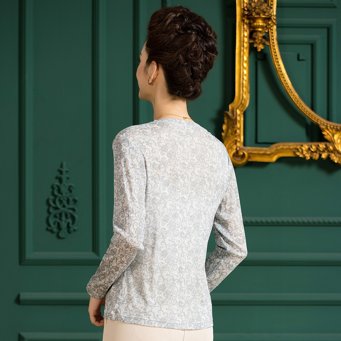 旺秋季薄款真丝高领打底衫双层网眼纯桑蚕丝修身印花女装长袖上衣,淘宝优惠券,粉丝福利购,淘宝优惠卷