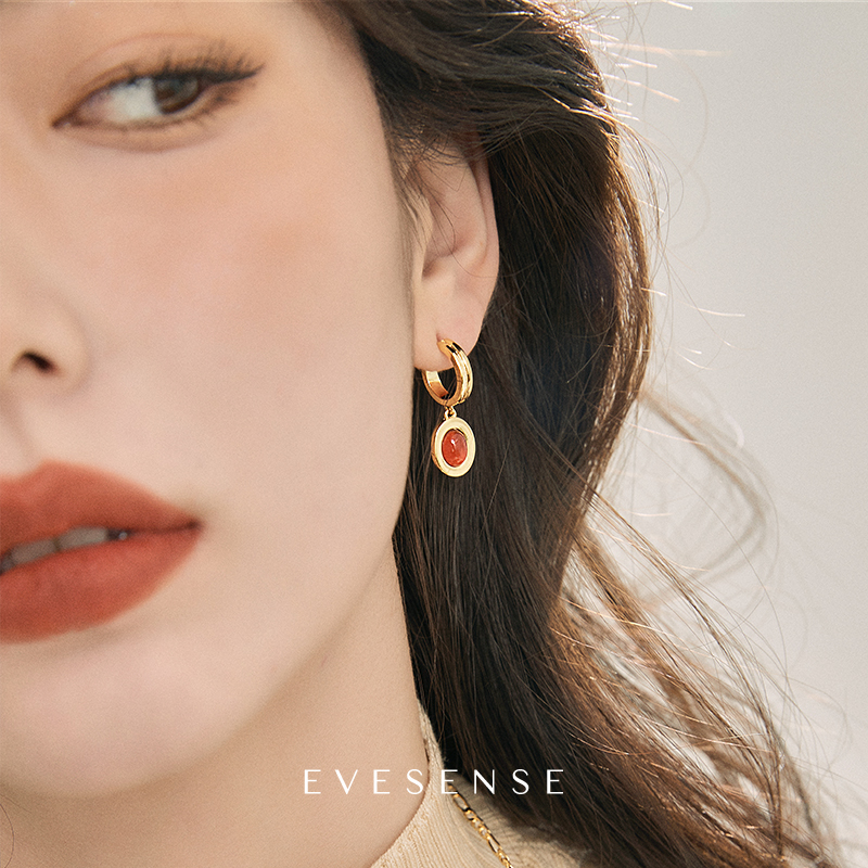 EVESENSE原创莫妮卡系列复古红玛瑙耳环贝母高级轻奢小众设计耳饰-图1