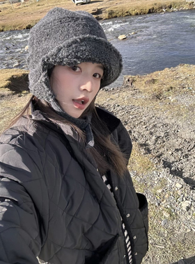 CA4 东京女明星24秋冬新品飞行帽护耳颗粒羊毛保暖御寒帽