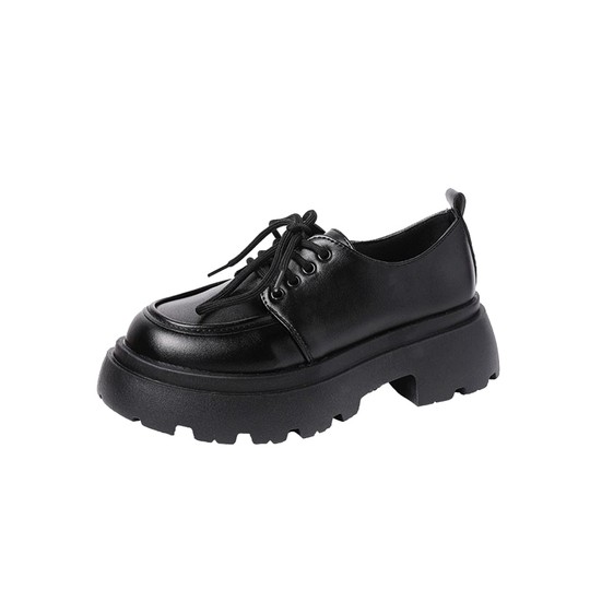 British thick-soled small leather shoes black loafers for women
