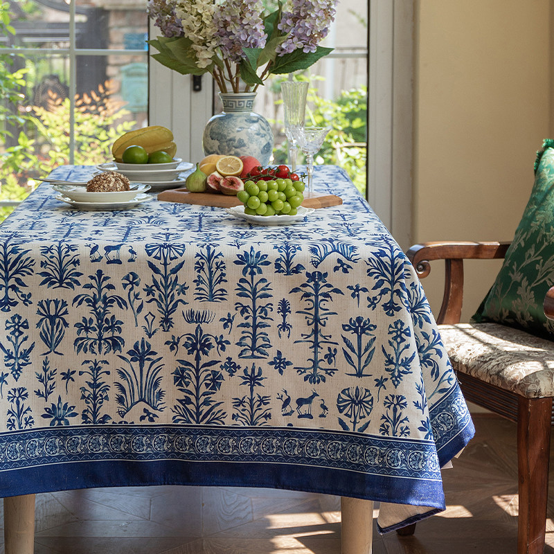 亚麻桌布防水台布新中式青花茶几台布轻奢高级感蓝色餐桌盖布盖巾,淘宝优惠券,粉丝福利购,淘宝优惠卷