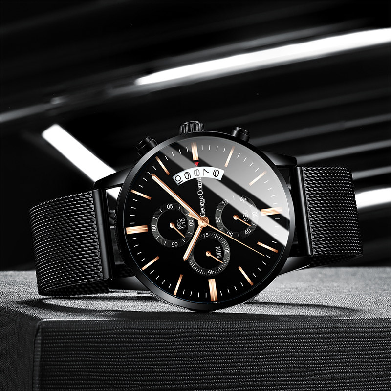 概念全自动韩版潮流高中钢带机械表 乔治伯爵手表国产腕表