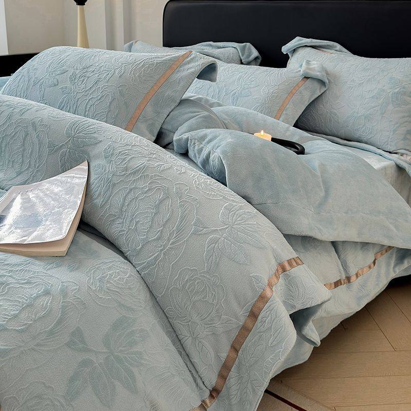 高端雕花加厚保暖牛奶绒四件套珊瑚绒被套床单冬季加绒床上用品,淘宝优惠券,粉丝福利购,淘宝优惠卷