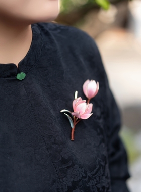 原创设计扬州绒花紫玉兰掐丝发簪发钗汉服配饰古风旗袍发饰新中式