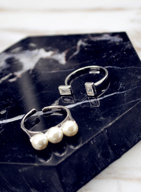 韩国个性珍珠锆石戒指女日韩潮