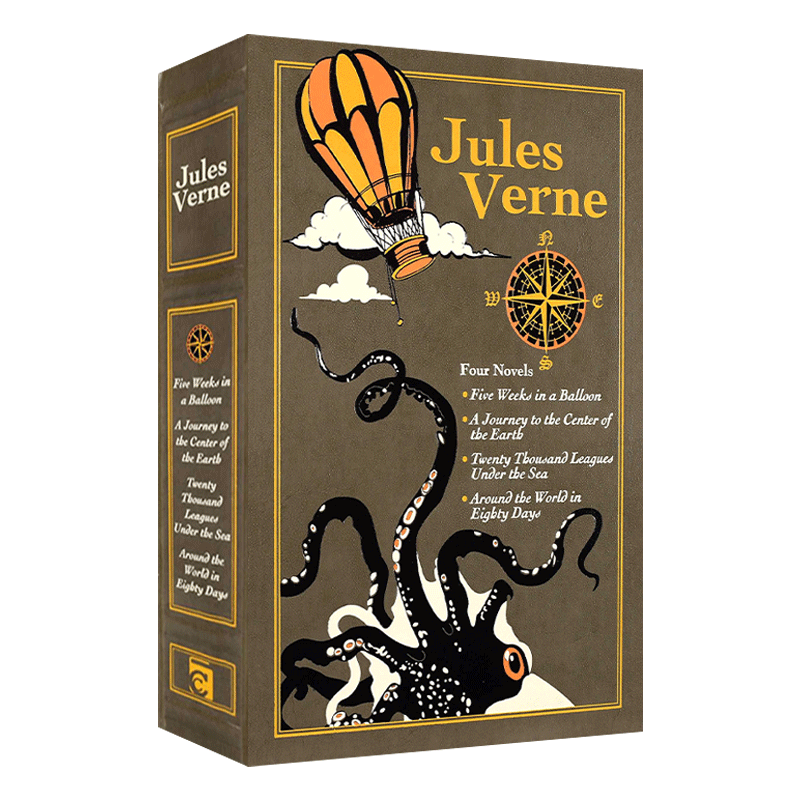 凡尔纳科幻小说四部合集 英文原版 Jules Verne 皮面精装 海底两万里 八十天环游地球 地心游记 气球上的五星期 进口书籍