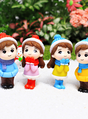 冬装情侣雪人 节日微景观diy材料组合仿真装饰品造景小盆栽器摆件