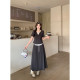 ລະດູຮ້ອນ 2026 ຮູບແບບໃໝ່ ໄຂມັນ mm plus size women Korean slim casual contrasting color splicing short-sleeved T-shirt + skirt suit
