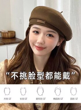 黑色贝雷帽显脸小画家女