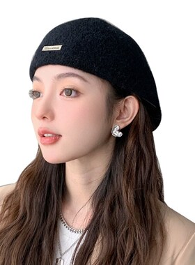 大头围黑色贝雷帽女春秋