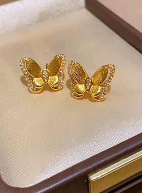 金色饰品 蝴蝶耳钉女款古法金耳钉送女友礼物