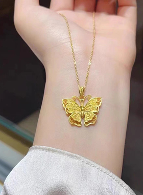 金包银古法蝴蝶花丝项链吊坠时尚设计宫廷风颈链女百搭送礼