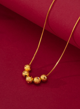 金色饰品 五福临门项链女生轻奢小众转运珠锁骨链不掉色