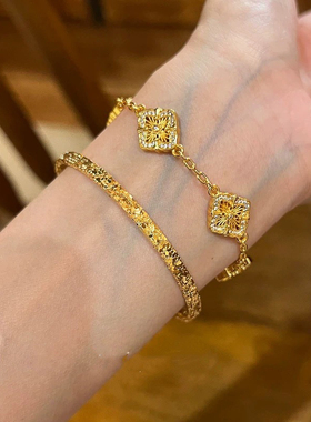 金包银新中式镂空花丝小草手链轻奢精致气质首饰送女友