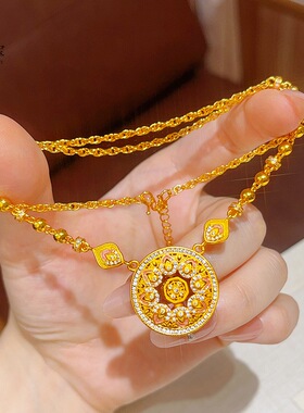 金包银项链女罗盘项链镶钻吊坠轻奢小众风婚嫁不掉色