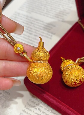 金色饰品葫芦项链女款新中式国风高级感毛衣链葫芦项链可以打开