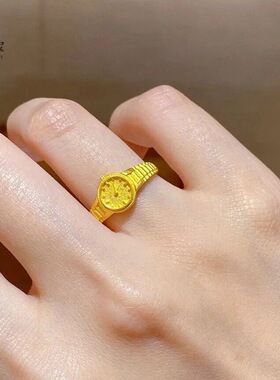 金包银小金表戒指520时针手表对戒小众气质高颜值开口戒送女友