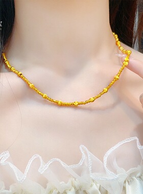 金色饰品爆闪拉丝蹦迪珠项链猫眼星河圆珠精致简约送女友