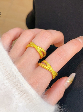 金包银拉丝戒指女轻奢小众设计感高级食指戒送女友礼物