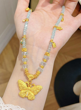 金色饰品 蝴蝶项链女款古法金蝴蝶吊坠送女友礼物
