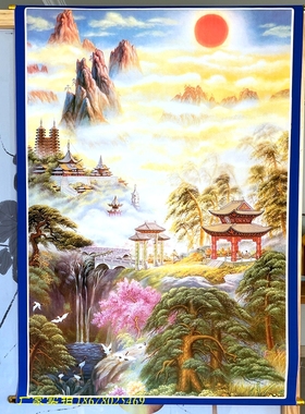 促销高档山水画风景暗堂单挂画大全上下方款多清晰山水暗堂单画三