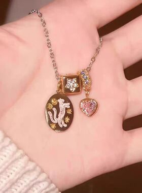 Holly同款~欧美锁扣方块十字架小众设计感项链百搭ins锁骨链