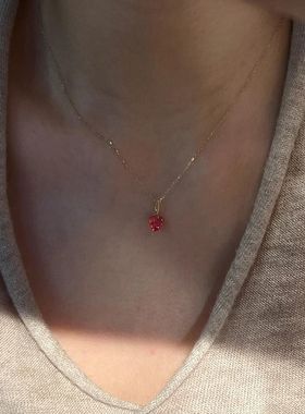 简约红色爱心锆石吊坠项链配饰女小众设计颈链气质通勤百搭锁骨链