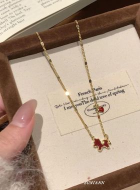 红色滴釉爱心小马吊坠项链女手链轻奢小众本命年招财生肖马锁骨链