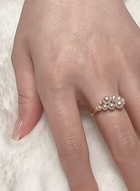 法式微镶锆石小葡萄珍珠戒指轻奢ins小众戒指千金感个性百搭戒指