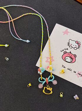 多巴胺夏天蝴蝶结项链凯蒂猫段染锁骨链可调节花花吊坠绳女闺蜜