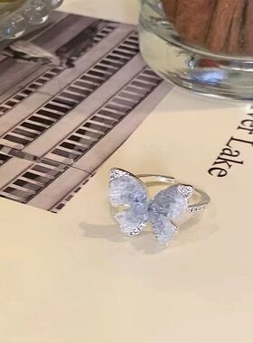 夏季碎冰蓝蝴蝶开口戒指女小众设计轻奢高级感食指戒2024新款爆款