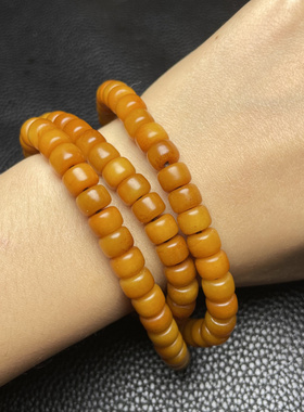 藏式老牦牛骨项链鸡油黄手持手串脖挂带牛骨跑环文玩手串