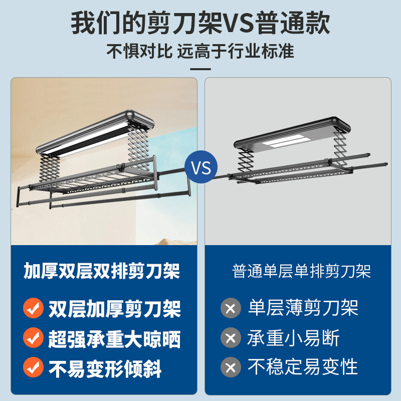 电动晾衣架凉晒杆全自动智能声遥壁控升降机家用阳台双排剪刀架