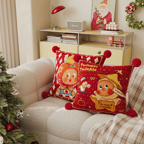 可爱新年抱枕喜庆客厅沙发装饰靠背垫腰枕卧室床头靠枕靠垫含芯 - 图0