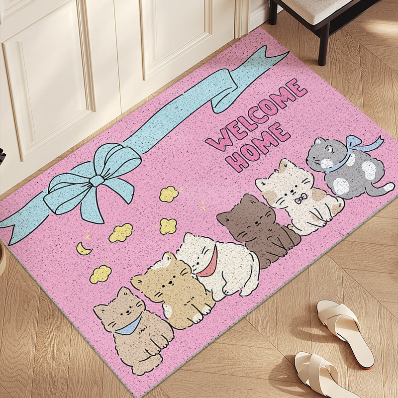 ins卡通家用丝圈进门垫玄关地毯入户门蹭土脚垫可裁剪PVC垫子猫咪,淘宝优惠券,粉丝福利购,淘宝优惠卷