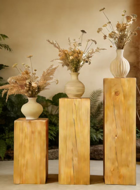 侘寂风原木色定制木墩子落地摆件