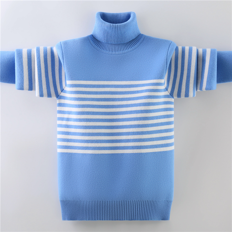 男童毛衣一体绒秋冬款加绒加厚高领儿童针织衫洋气女孩纯棉打底衫 - 图1