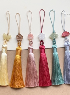 新款国风手工流苏扇坠饰品穗子扇子吊坠和田玉中国结压襟手机挂件