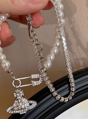 土星星球珍珠手链女轻奢小众高级感满钻锆石手链精致时尚手饰