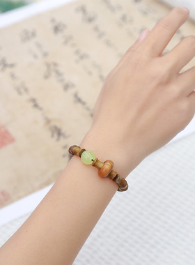 晶德珠宝 绿檀木竹节珠手串女森系学生节节高升跑环手链饰品