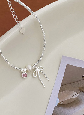 心粉色爱心手链简约时尚线条蝴蝶结百搭手环ins风清新手饰潮