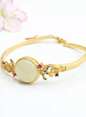 金色 复古 手链古法金手镯开口手环古典优雅气质送情人七夕礼物