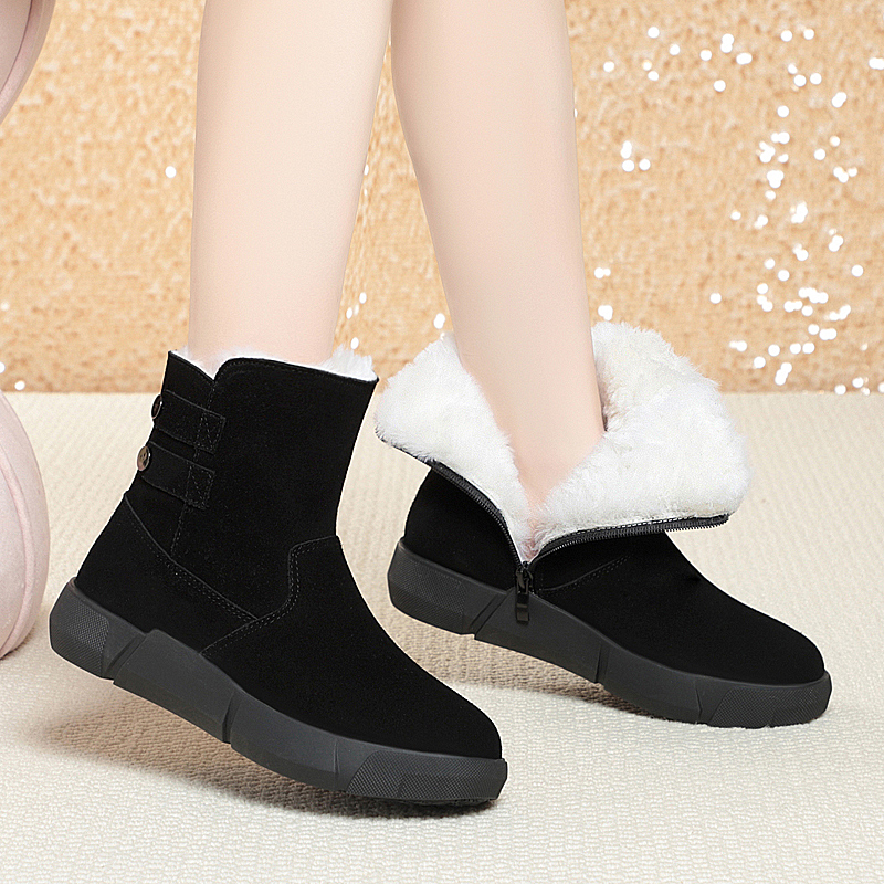 2025冬季新款大棉鞋女真皮加绒加厚羊毛皮毛一体东北防滑雪地靴女 - 图2