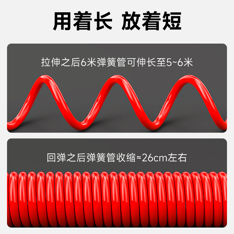 PU弹簧气管软管螺旋伸缩空压机气泵高压汽管快速接头气动风管8mm - 图1