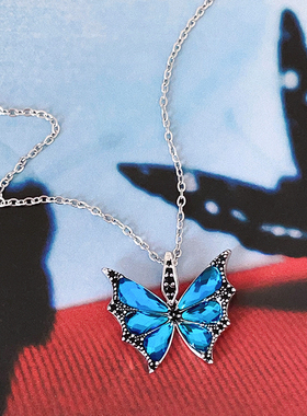RTZHANG轻奢蓝色水晶蝴蝶项链女