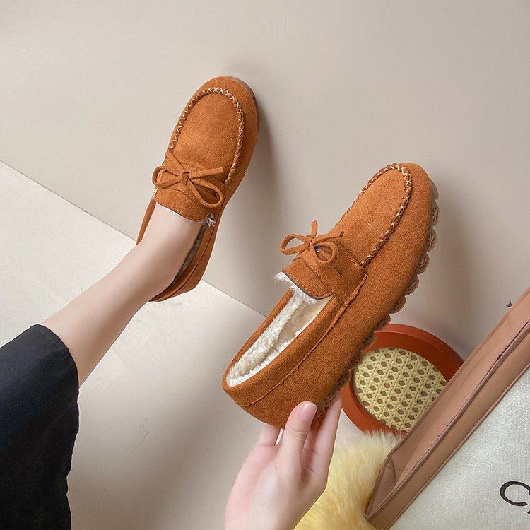 平底豆豆鞋女软底秋冬季新款休闲百搭外穿大码蝴蝶结加绒加厚棉鞋,淘宝优惠券,粉丝福利购,淘宝优惠卷