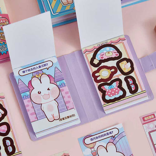 蜜朵兔游戏豆豆本迷你可爱粘贴随身便携口袋小本儿童手账贴画本子 - 图3