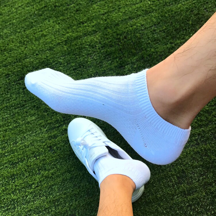 短筒镂空网袜纯色春夏季薄棉男白袜控短竖条按摩底纯棉船袜浅口潮