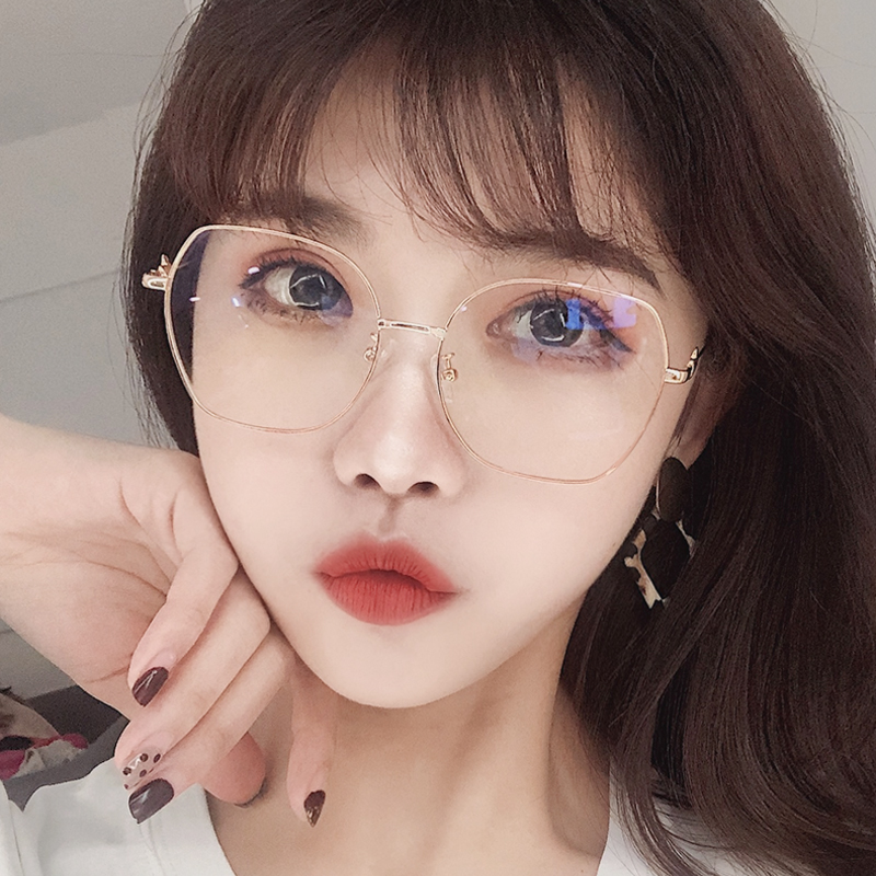 莱纳眼镜专营店防辐射近视眼镜女配有度数网红款眼睛韩版潮大框护目抗蓝光平光镜0