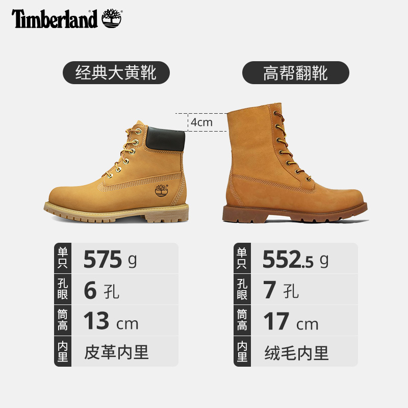 Timberland添柏岚官方踢不烂女鞋黄靴加绒保暖两穿翻靴防水|A1KGC